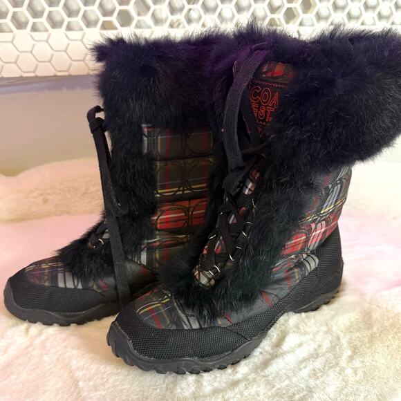 COACH Poppy Jennie Red Plaid Boot 6.5B - Picture 1 of 9